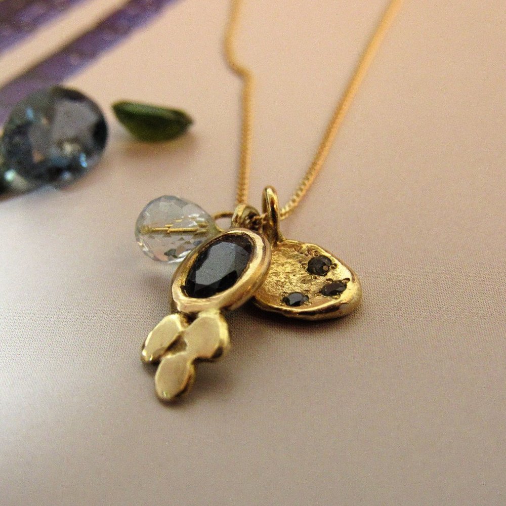 14K yellow Gold gemstone Pendant Necklace | Tourmaline Sapphire Aquamarine